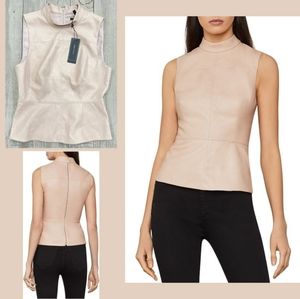 BCBGMAXAZRIA Mock Neck Faux Leather Top Size 8